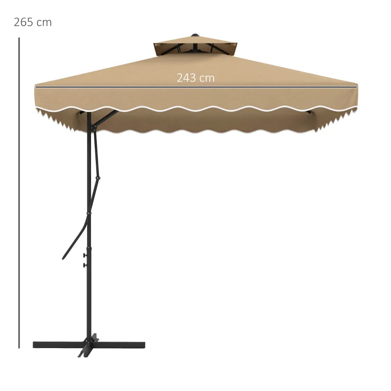 Ombrellone a Sbalzo con Doppio Tetto, Apertura a Manovella e Base a Croce, 2.5x2.5m, Cachi 84D-267V00KK