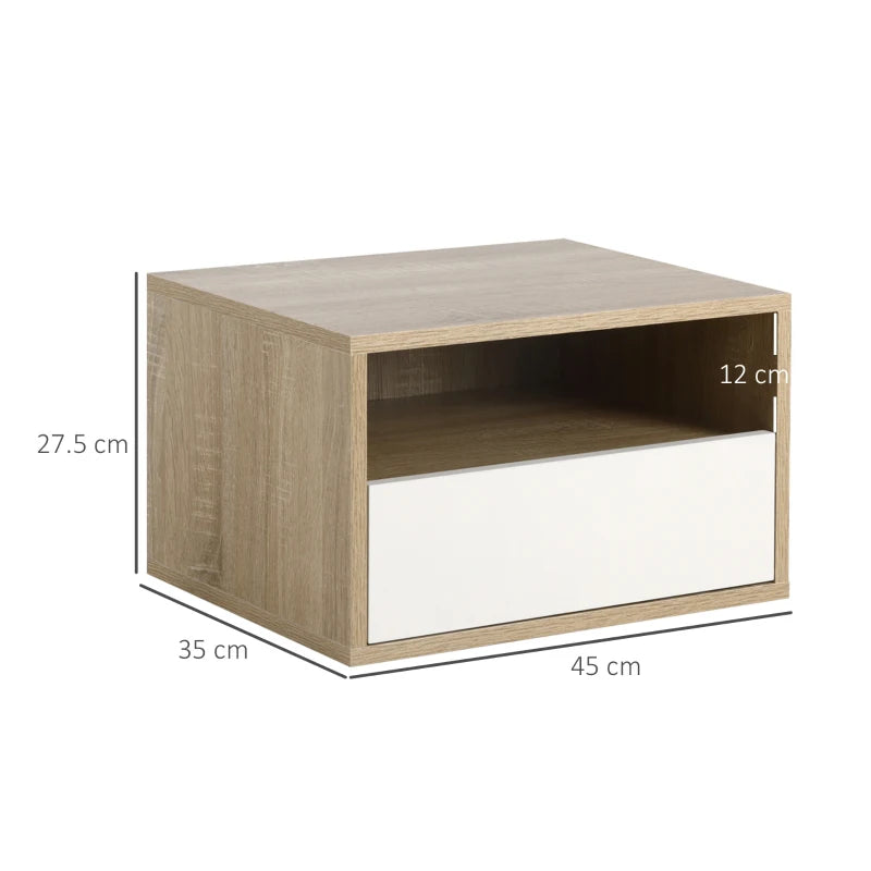 Set 2 Comodini Sospesi con Cassetto e Ripiano 45x35x27.5cm - Bianco e Color Legno WE9831-478WTWE9