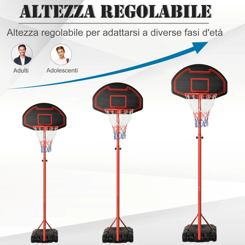 Canestro Portatile Canestro Basket da Esterno con Altezza Regolabile 193.5-248.5cm e Base da Riempire con Acqua o Sabbia, in Acciaio e Nylon 74x127x193.5-248.5cm JH8A61-015JH8