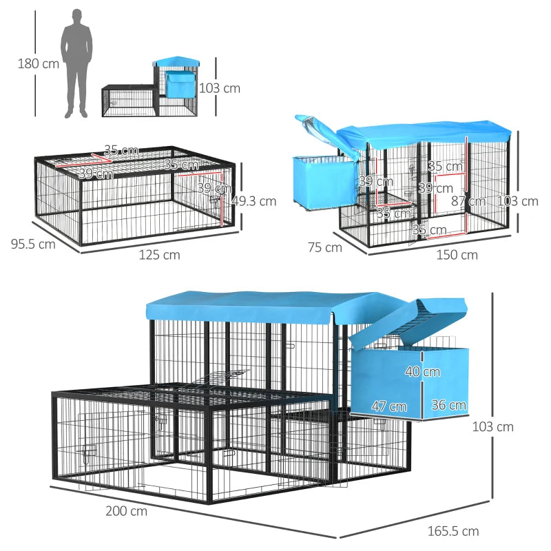 Pollaio da Giardino Componibile per 6-10 Galline con Gabbie in Metallo e Copertura in Poliestere, Blu MG2D51-250BUMG2