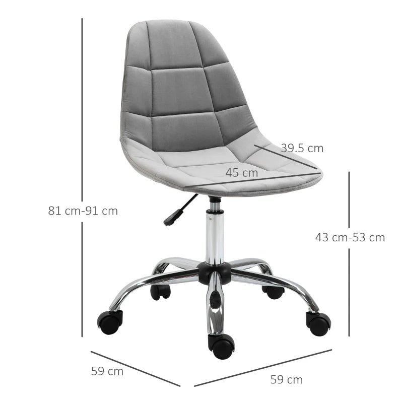 Sedia Girevole , Design Ergonomico e Regolabile Senza Braccioli, Grigio, 59x59x81-91cmED3921-366GYED3