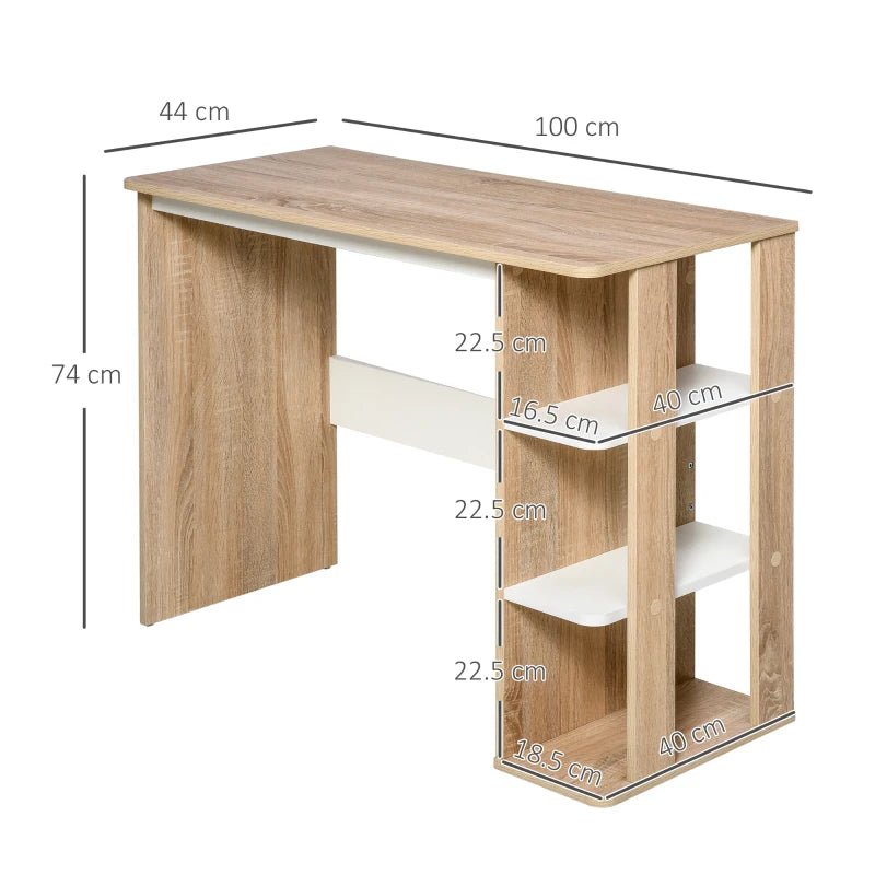 Scrivania Moderna in Legno con Scaffale a 3 Ripiani, 100x44x74cm, Bianco e Quercia QT4836-246V01QT4