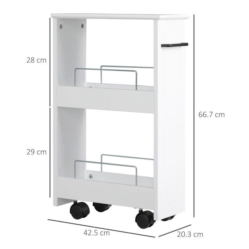 Carrello Salvaspazio Multiuso in Legno MDF e Ruote, 42.5x20.3x66.7cm, Bianco TY9838-280V00WTTY9