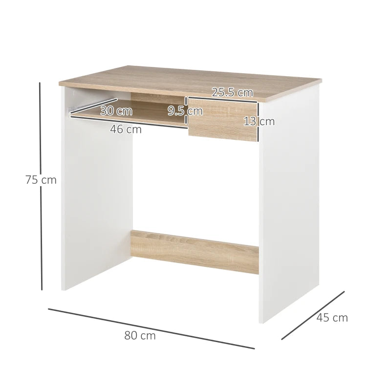 Scrivania per Camera, Scrivania PC in Legno, Scrivania per Computer con Ripiano Tastiera, Bianca e Rovere  QI7836-410AKQI7