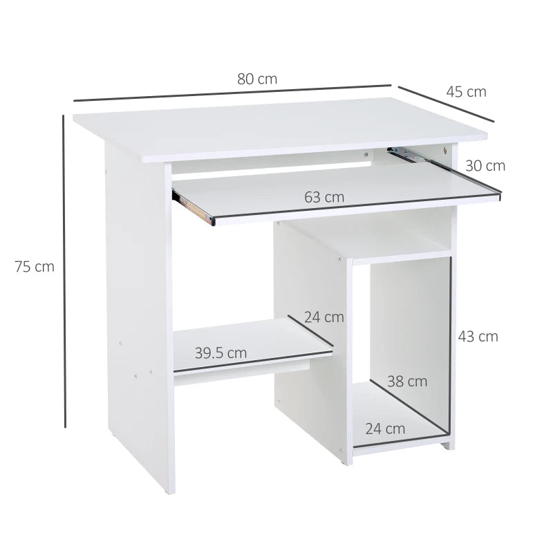 Scrivania per Computer Porta PC Moderna Salvaspazio, Scrivania da Uffcio con Ripiano per CPU e Mensola Tastiera Estraibile in Legno, 80x45x75cm, Bianco QU6836-092WTQU6