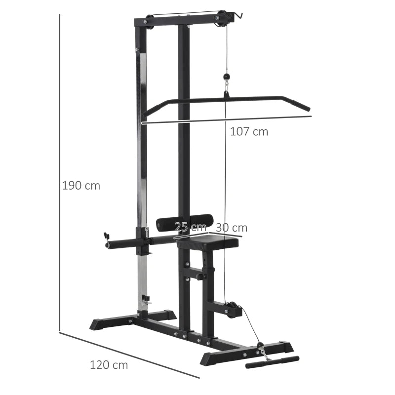 Stazione Fitness Pull Down da Casa con Panca e Cavo Regolabile, in Acciaio 107x120x190cm Nero BN8A91-093V01BN8