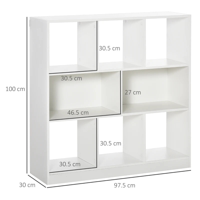 Mobile Libreria Portaoggetti a 3 Livelli e 8 Ripiani Totali, in MDF, 97.5x30x100 cm, Bianco NH3838-098WTNH3