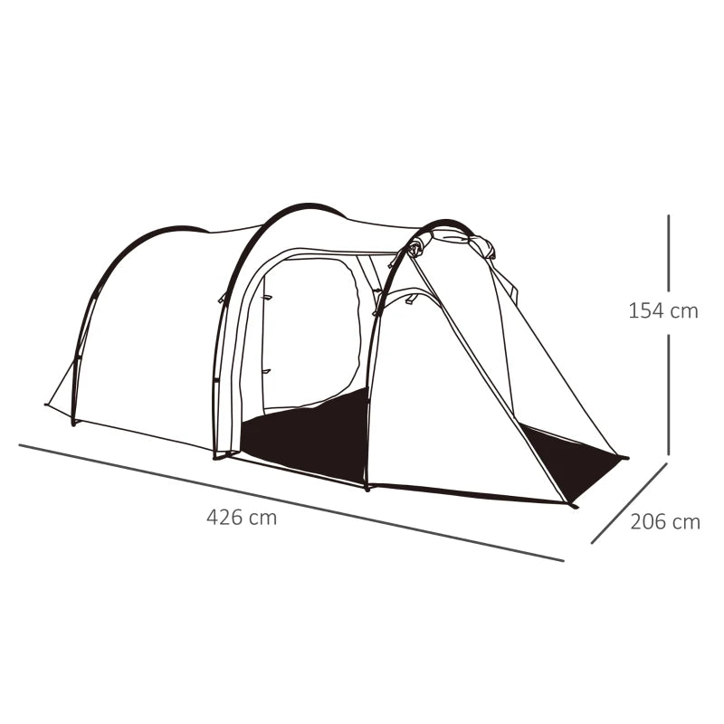 Tenda da Campeggio 2-4 Posti con Telo Impermeabile e Porte con Cerniera, 426x206x15 cm, Verde Scuro EN5A20-173EN5