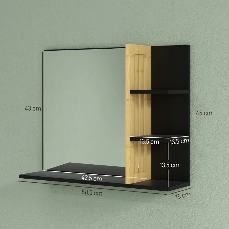 Specchiera Bagno Moderna da Parete a 4 Ripiani in Legno, 45x15x58.5cm, Nero KL6834-673V00BKKL6