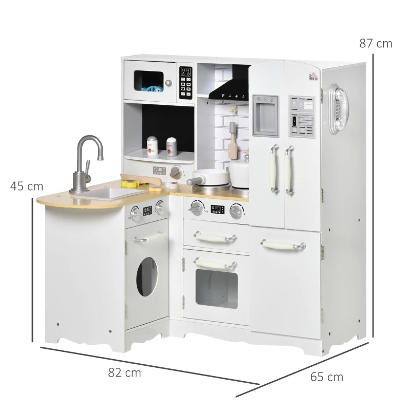 Cucina Giocattolo in Legno per Bambini 3-6 Anni con 14 Accessori, Forno e Lavandino, 82x65x87 cm, Bianco BH5350-106BH5