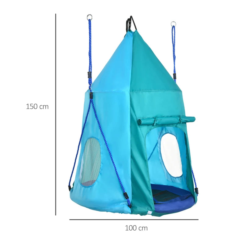 Altalena da Giardino con Tenda per Bambini da 3-8 Anni, Ø100cm e Corde Regolabili, Blu RF8344-055V00BURF8