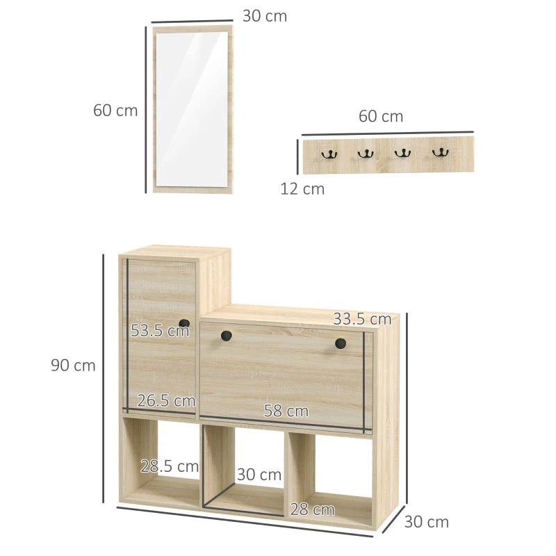 Set da Ingresso con Attaccapanni a Muro 4 Ganci, Scarpiera per 9 Scarpe, Armadietto e Specchio UJ4837-381V80NDUJ4