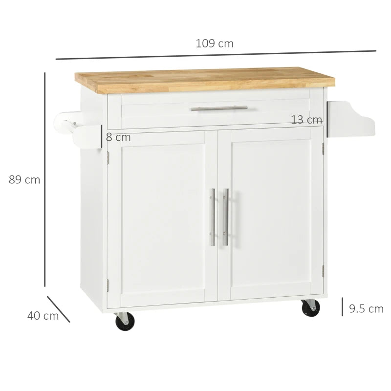 Carrello da Cucina con Cassetto, Portaspezie, Armadietto e 4 Ruote, 109x40x89cm, Bianco KH5801-178WTKH5