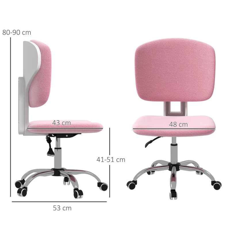 Sedia Ergonomica ad Altezza Regolabile in Tessuto Effetto Lino con Schienale Ricurvo, 48x53x80-90 cm, Rosa DR4921-689V01PKDR4