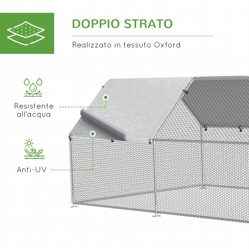 Recinto Gabbia per Galline in Metallo Galvanizzato Impermeabile, Pollaio con Porta e Copertura Oxford, 280x570x195cm HJ6D51-117HJ6