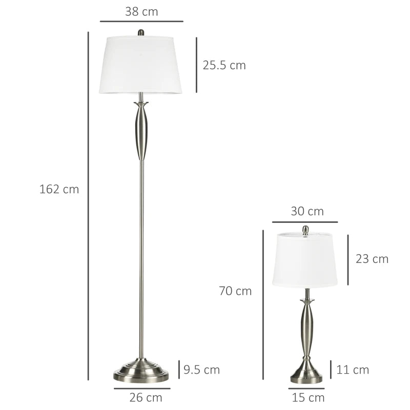 Set con Lampada da Terra e Lampada da Tavolo in Acciaio e Tessuto, Bianco e Argento RL7B31-334V90RL7