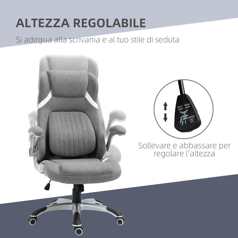 Sedia da Ufficio Reclinabile in Tessuto Traspirante e Acciaio con Altezza Regolabile, 68x76x109-117 cm ED4921-624V00GYED4