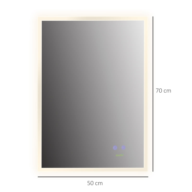 Specchio Bagno con Luce LED, Funzione Anti-Appannamento e Tasti Touch, 70x50cm, Argento RT4834-390V90RT4