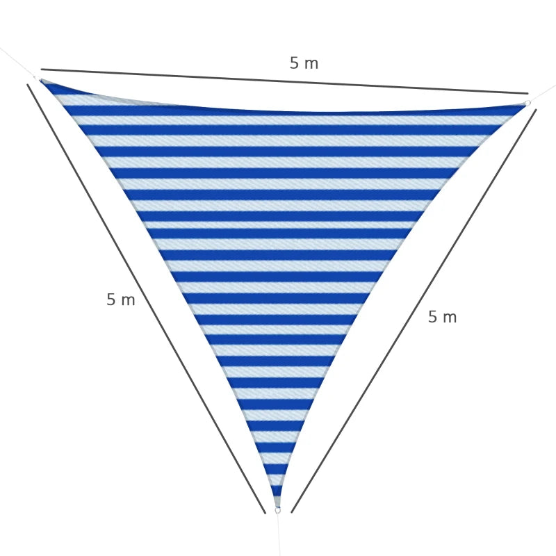 Tenda da Sole Vela Ombreggiante Triangolare 5x5x5m Anti-UV e Traspirante in HDPE, Bianca e Blu KJ5840-231BUHJ5