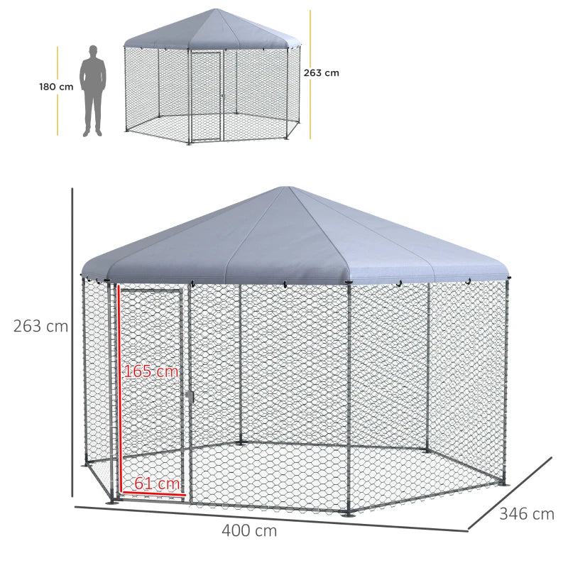 Recinto per Galline con Tetto e Porta Bloccabile in Acciaio per 10-15 Animali, 4x3.5x2.6m MD4D51-399V01SRMD4