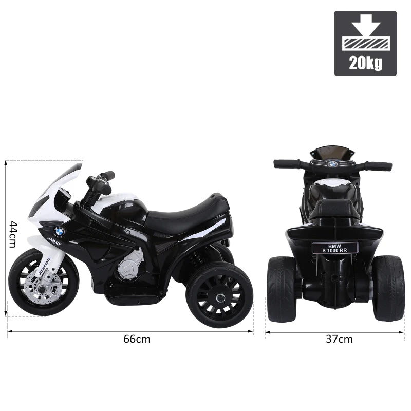 Moto Elettrica per Bambini Max. 20kg con Licenza BMW, 3 Ruote, Batteria Ricaricabile 6V, Bianca Nera, 66x37x44cm GB5370-064BKGB5