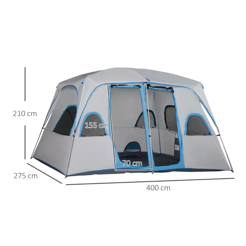 Tenda da Campeggio 4 Persone Impermeabile con 2 Stanze e Finestre a Rete, 400x275x210 cm, Grigia  ES2A20-226GYES2