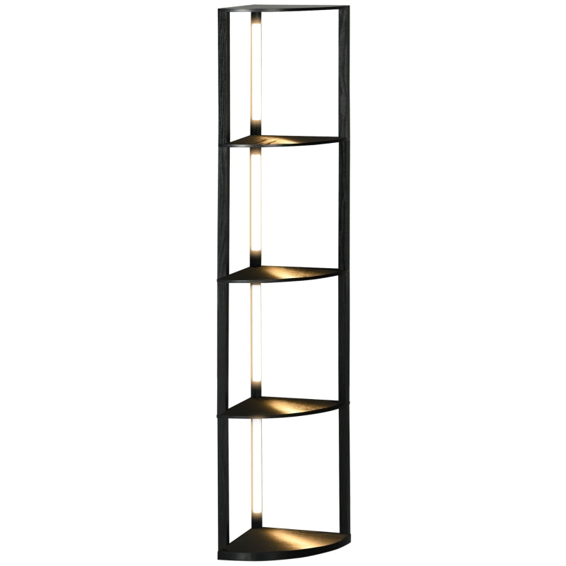 Lampada da Terra a Colonna in MDF con 4 Ripiani e Illuminazione a LED da 3000K, 41x29.5x163.5 cm, Nero MK6B31-465V90BKMK6