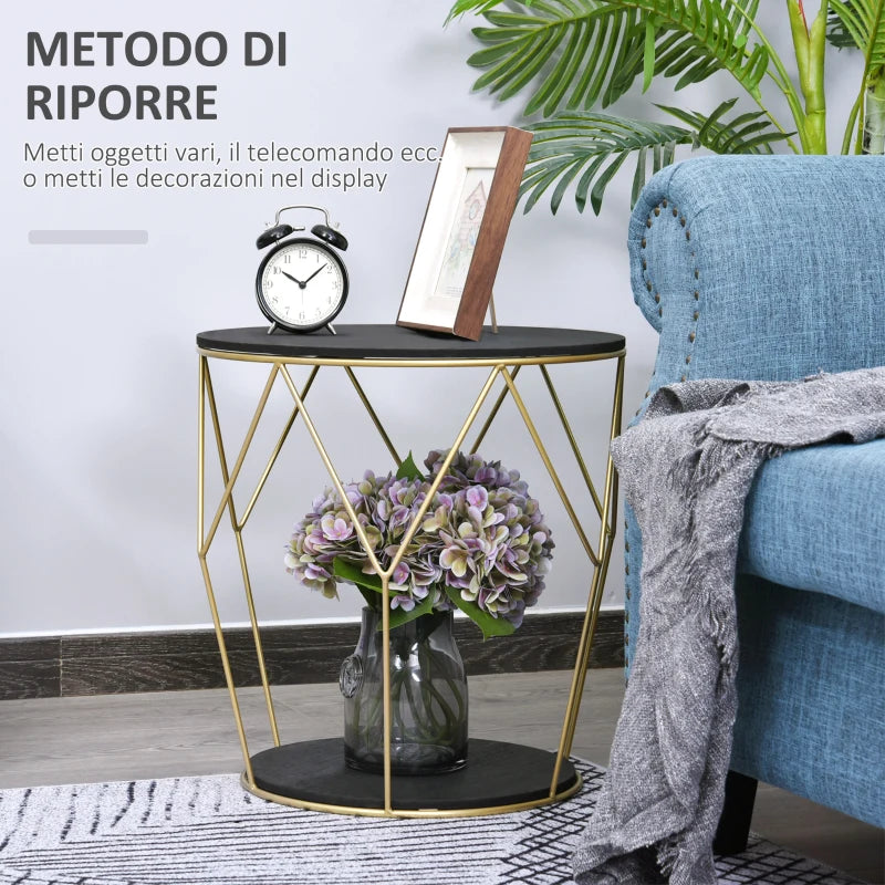 Tavolino da Caffè dal Design Geometrico, Tavolino da Salotto Moderno in Metallo e MDF, Colori: Oro e Nero (Φ45x48cm) TY1833-733TY1