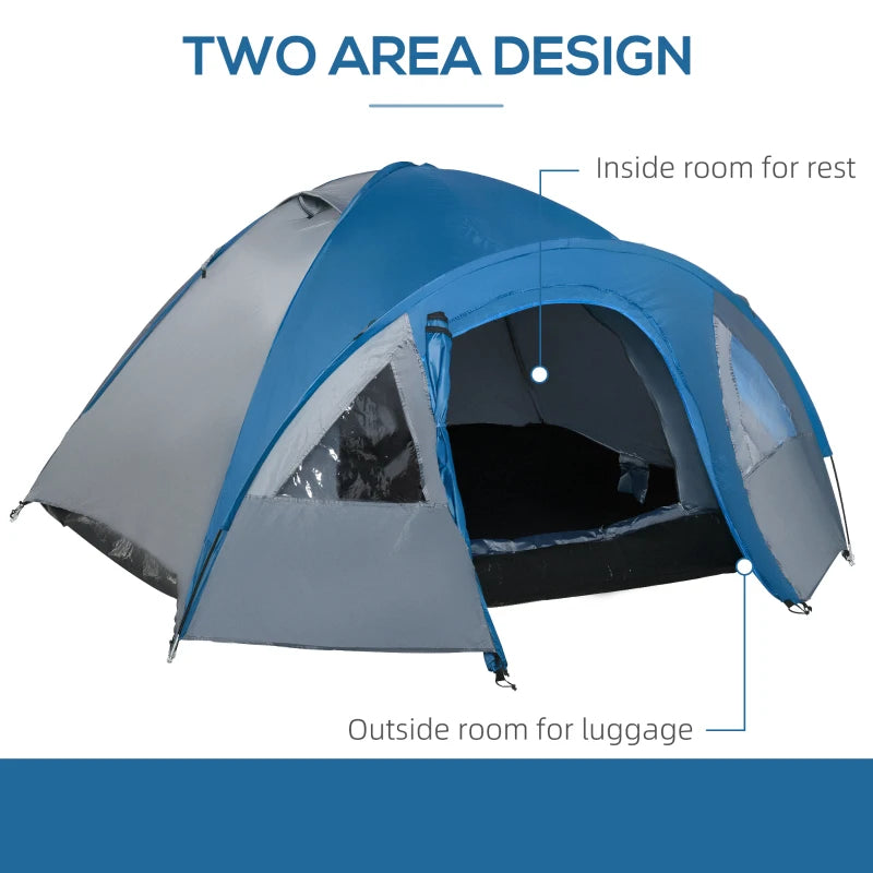 Tenda da Campeggio 2 Posti con Tasche e Gancio, in Poliestere e Fibra di Vetro, 3x2.50x1.30 m, Blu RS2A20-055RS2