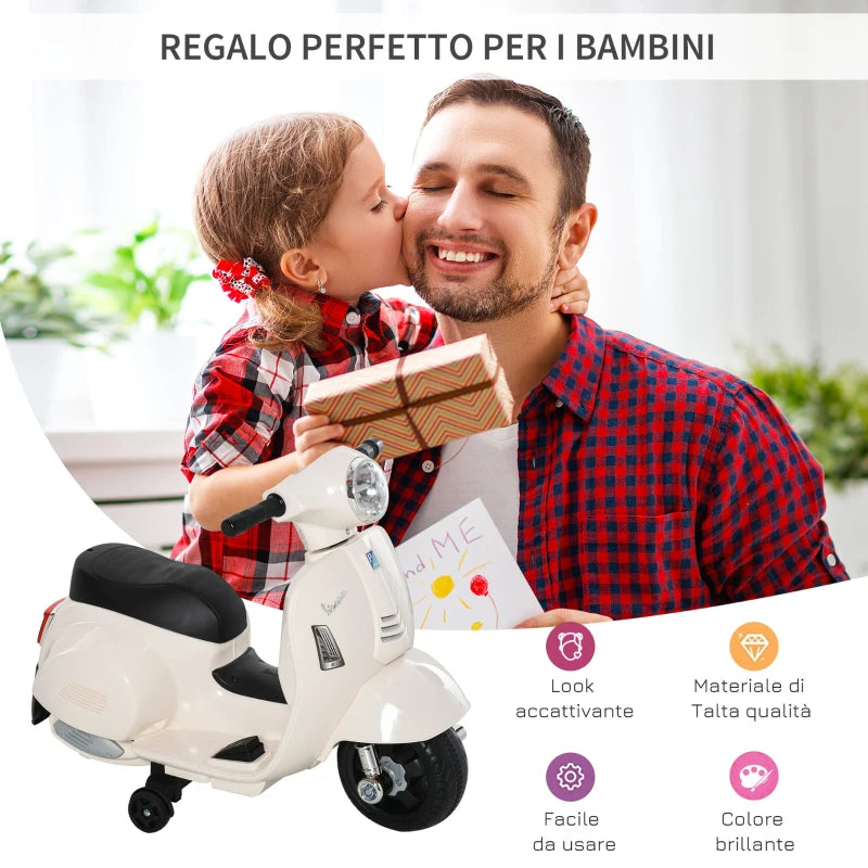 Moto Elettrica per Bambini con Licenza Ufficiale Vespa Batteria 6V, Fari e Clacson, per Bimbi da 18-36 mesi, Bianco, 66.5x38x52cm BV9370-138WTBV9