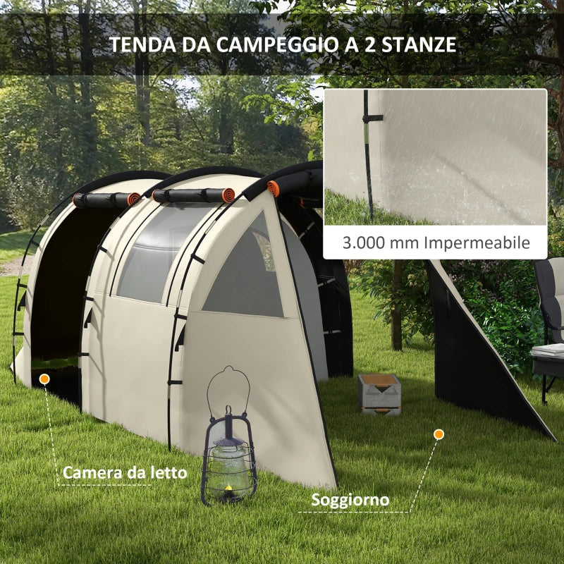 Tenda da Campeggio 4-5 Persone con Copertura Oscurante, Impermeabile con Borsa di Trasporto, Kaki WO7A20-405V01KKWO7