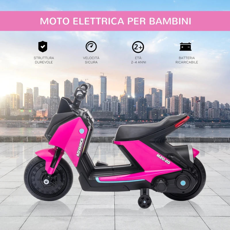 Moto Elettrica per Bambini 6V con Musica e Fari LED, Velocità 1.5-2.5km/h, Età 2-4 Anni, 80x39.5x51cm, Rosa BG4370-168V90PKBG4