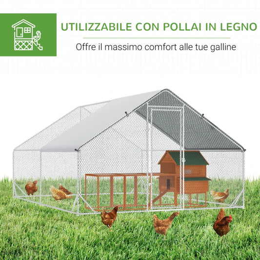 Pollaio da Giardino con Telaio Zincato, Copertura Impermeabile e Rete Esagonale, 3x4x2 m, Argento MS5D51-277V01MS5