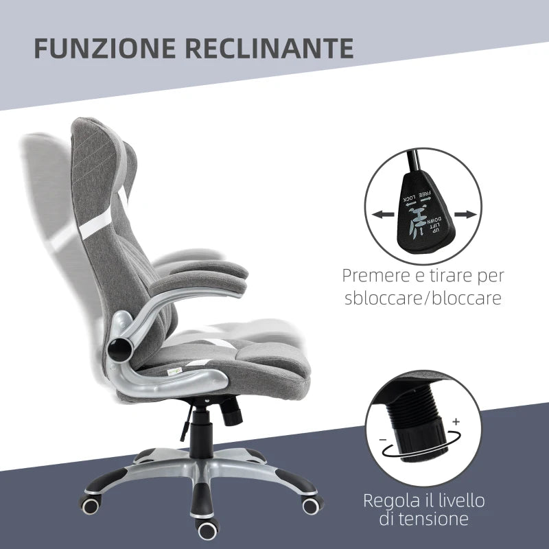 Sedia da Ufficio Reclinabile in Tessuto Traspirante e Acciaio con Altezza Regolabile, 68x76x109-117 cm ED4921-624V00GYED4