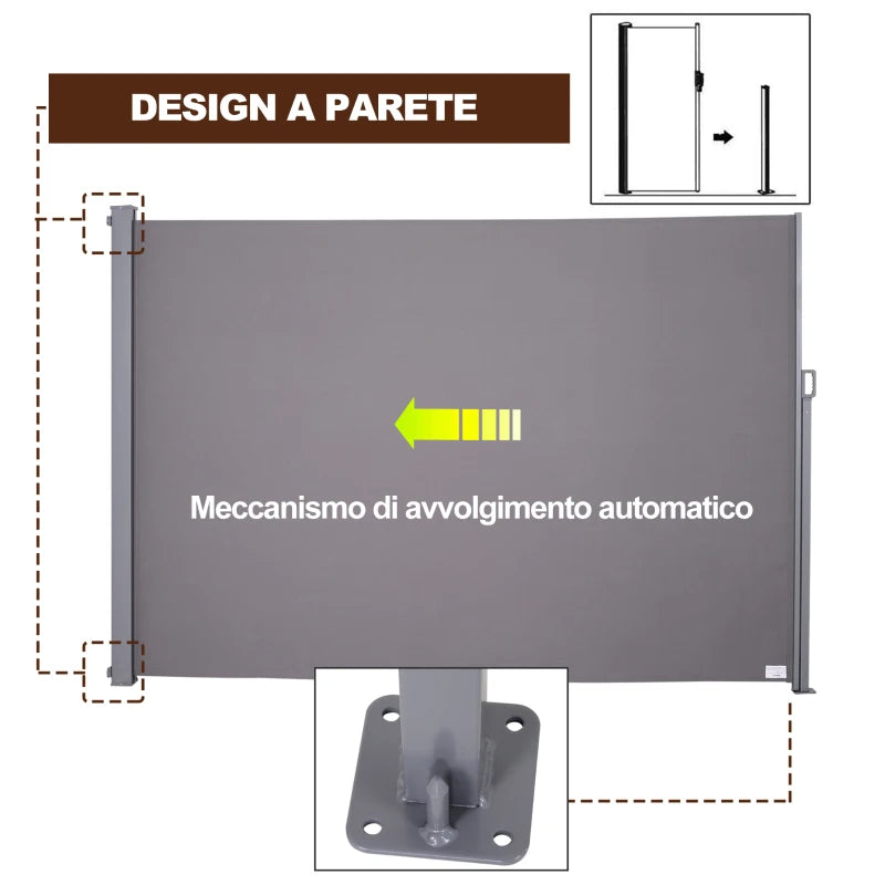 Tenda da Sole Laterale e Avvolgibile (3x1.6m) in Alluminio e Poliestere Imperemabile Anti-UV, per Vento/Privacy BG8840-210BG8