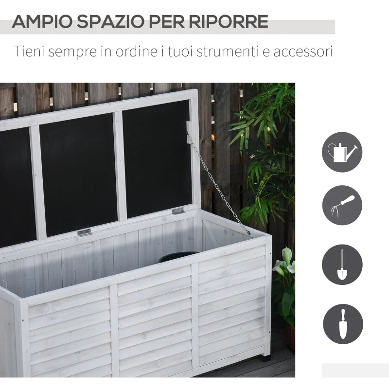 Panca Contenitore in Legno di Abete, Cassapanca da Esterno con Piedini Antiscivolo 127x56x60cm, Bianco 84B-458WT