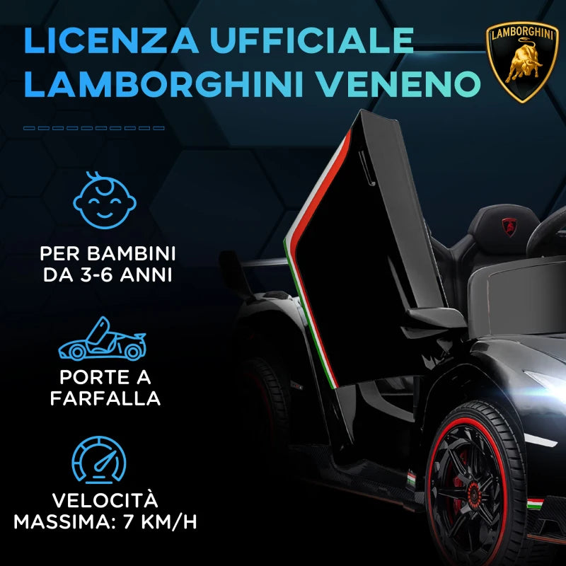 Macchina Elettrica per Bambini Lamborghini Veneno 12V con Telecomando, Età 3-6 Anni, Nero KJ9370-279V90BKKJ9