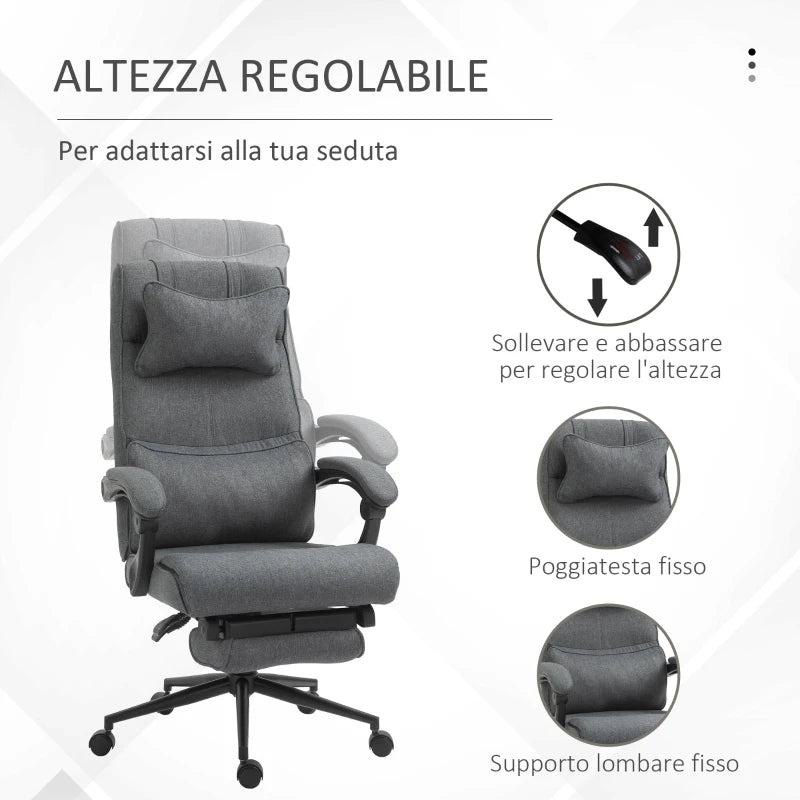 Sedia da Ufficio Ergonomica ad Altezza Regolabile con Braccioli e Poggiapiedi, 66x70x115-123 cm, Grigia WS3921-281WS3