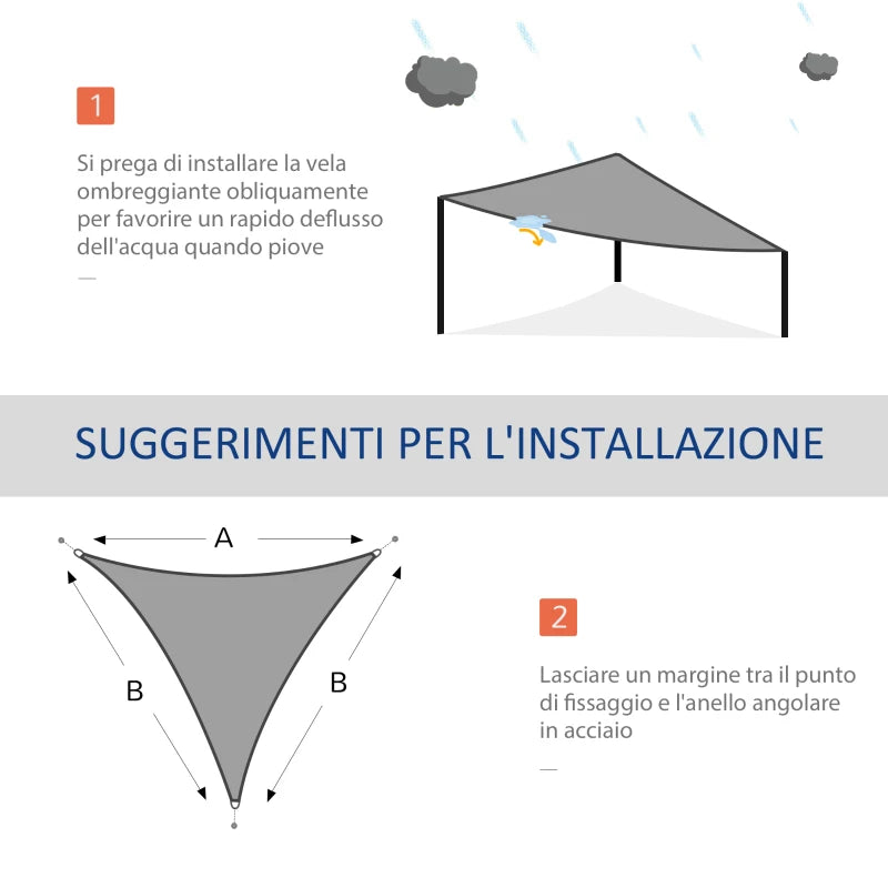 Vela Ombreggiante Triangolare, Tenda da Sole per Esterno in Poliestere Anti UV Traspirante 4x4x4m Grigio YH4840-138YH4