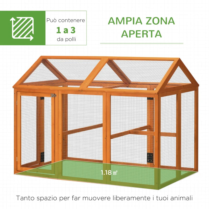 Gabbia per Galline in Legno con Porte Multiple e Rete in Metallo, 140x88.5x106cm, Arancione HJ8D51-364V00OGHJ8