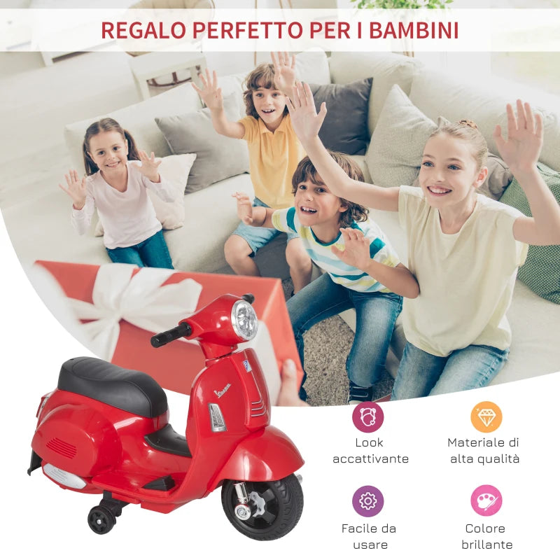 Moto Elettrica per Bambini con Licenza Ufficiale Vespa Batteria 6V, Fari e Clacson, per Bimbi da 18-36 mesi, Rosso, 66.5x38x52cm BG6370-138RDBG6