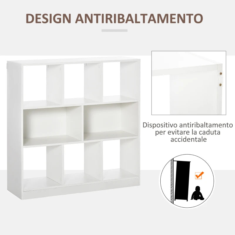 Mobile Libreria Portaoggetti a 3 Livelli e 8 Ripiani Totali, in MDF, 97.5x30x100 cm, Bianco NH3838-098WTNH3