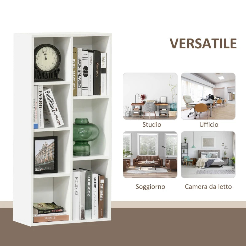 Libreria Moderna a Cubi con 7 Ripiani, in Legno Truciolato, 50x24x106 cm, Bianca VF6836-367WTVF6