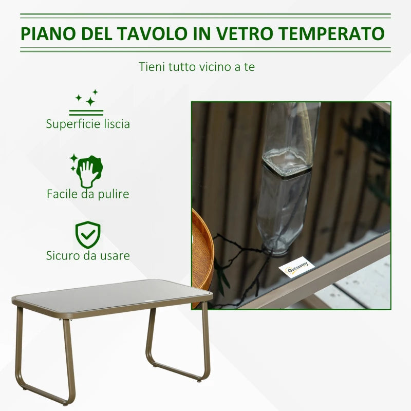 Set da Giardino 4 Pezzi con 2 Sedie, 1 Divanetto e 1 Tavolino da Caffè, Kaki 84B-935