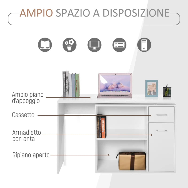 Scrivania Angolare con Libreria Scaffale in Legno Bianco, Tavolo da Pranzo con Rotazione a 360°, 173x39.8x74 cm ZK4836-073WTZK4