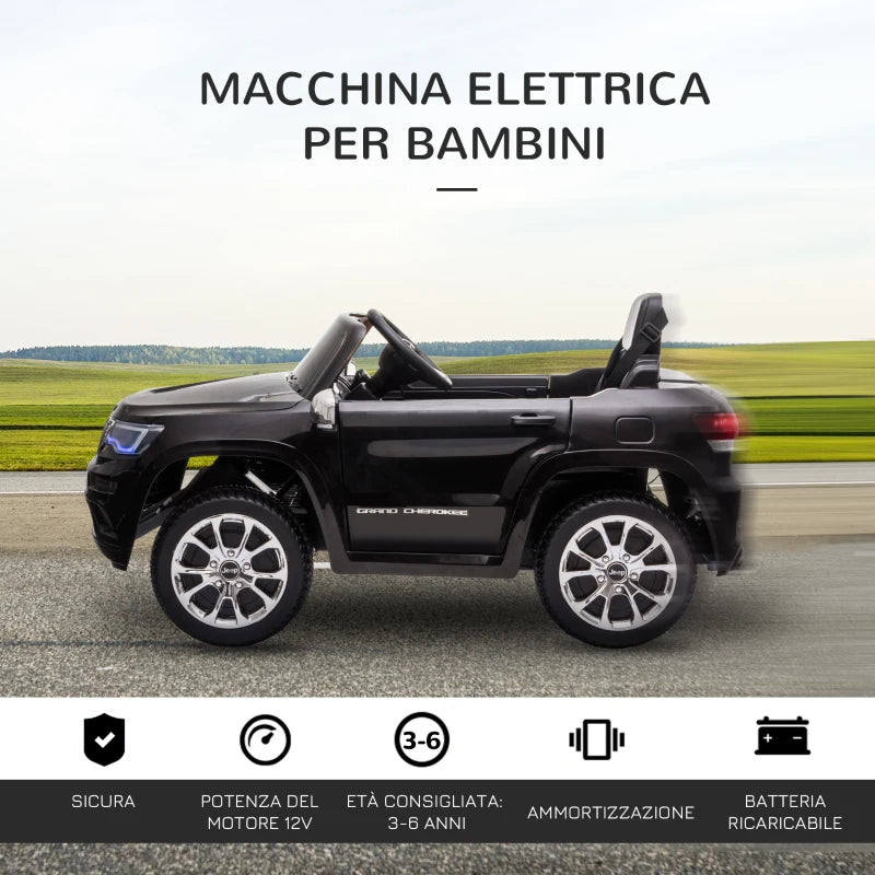 Macchina Elettrica Jeep per Bambini 12V, Guida Manuale e con Telecomando Velocità 0-3km/h, 114x76x58cm, Nero KH4370-190KH4