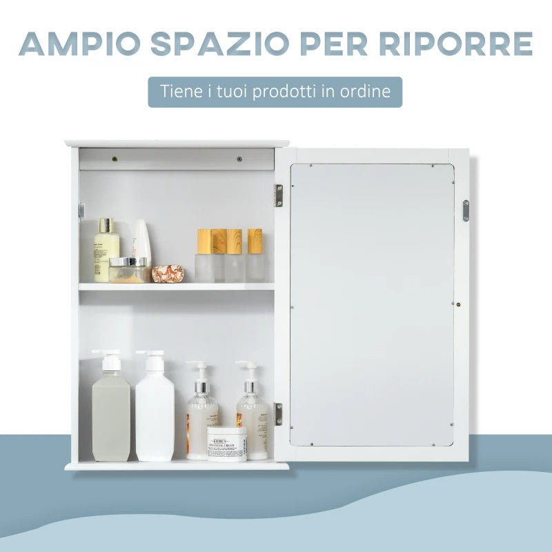 Mobiletto Bagno Pensile con Specchio e Anta a Chiusura Magnetica, 41x14x60cm - Bianco PL8834-399PL8