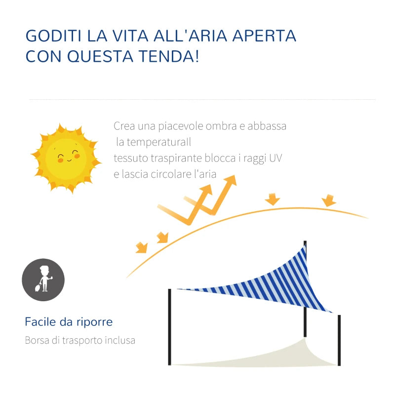 Tenda da Sole Vela Ombreggiante Triangolare 5x5x5m Anti-UV e Traspirante in HDPE, Bianca e Blu KJ5840-231BUHJ5