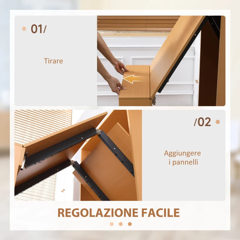 Tavolo Pieghevole da Pranzo max 3 Persone, in Truciolato e Acciaio, 75x144x144.5 cm, color Legno QS6835-681NDQS6