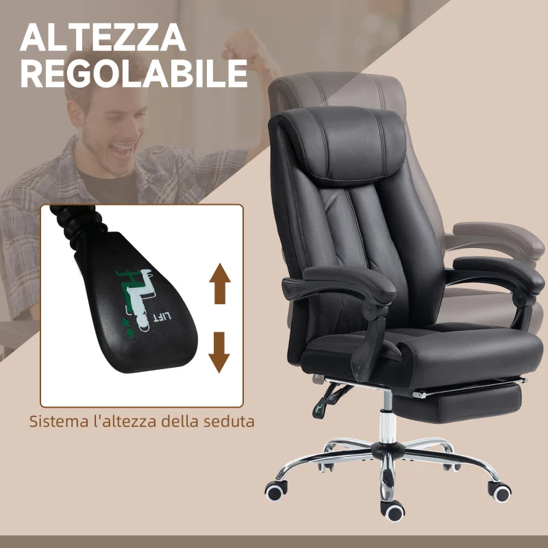 Sedia da Ufficio Reclinabile con Poggiapiedi, Altezza Regolabile e Rivestimento in Microfibra, Nero KJ5921-698V00BKKJ5